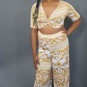 Chain Print, Two Piece Wide Leg Set